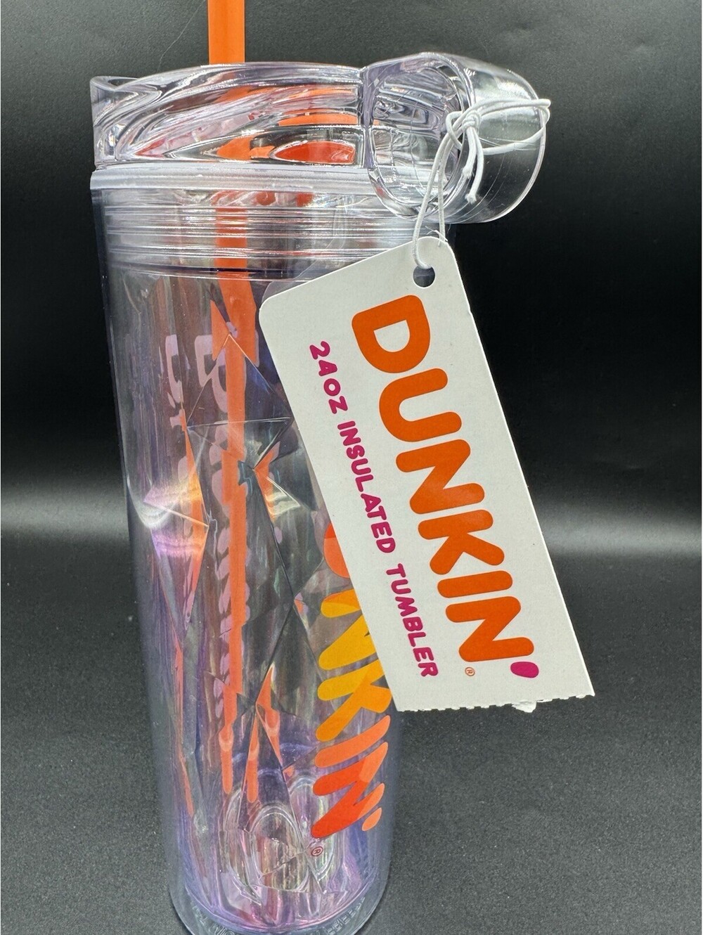 Dunkin’ Donuts Iridescent Holographic Acrylic Insulated Tumblers 24 oz - Orange